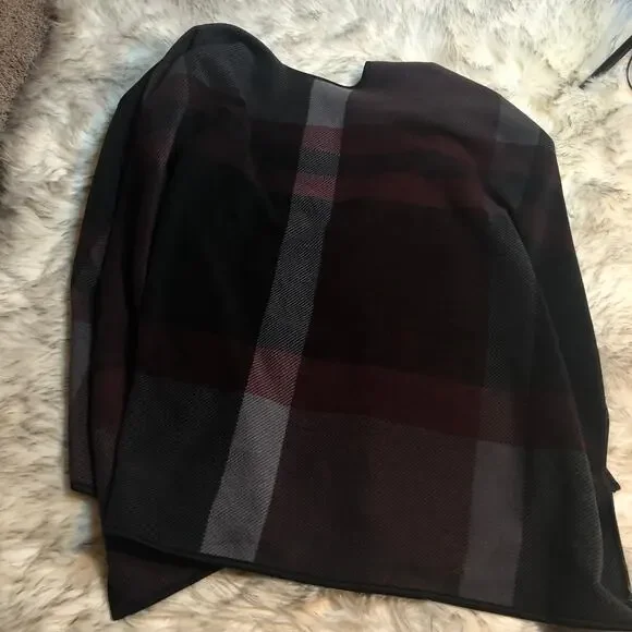 Ike Behar Checkered Plaid Red, Gray, Black Reversible Poncho Wrap - Picture 8 of 10